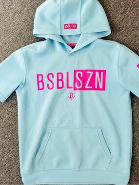 SZN Kids Light Blue Hoodie with Pink Logo